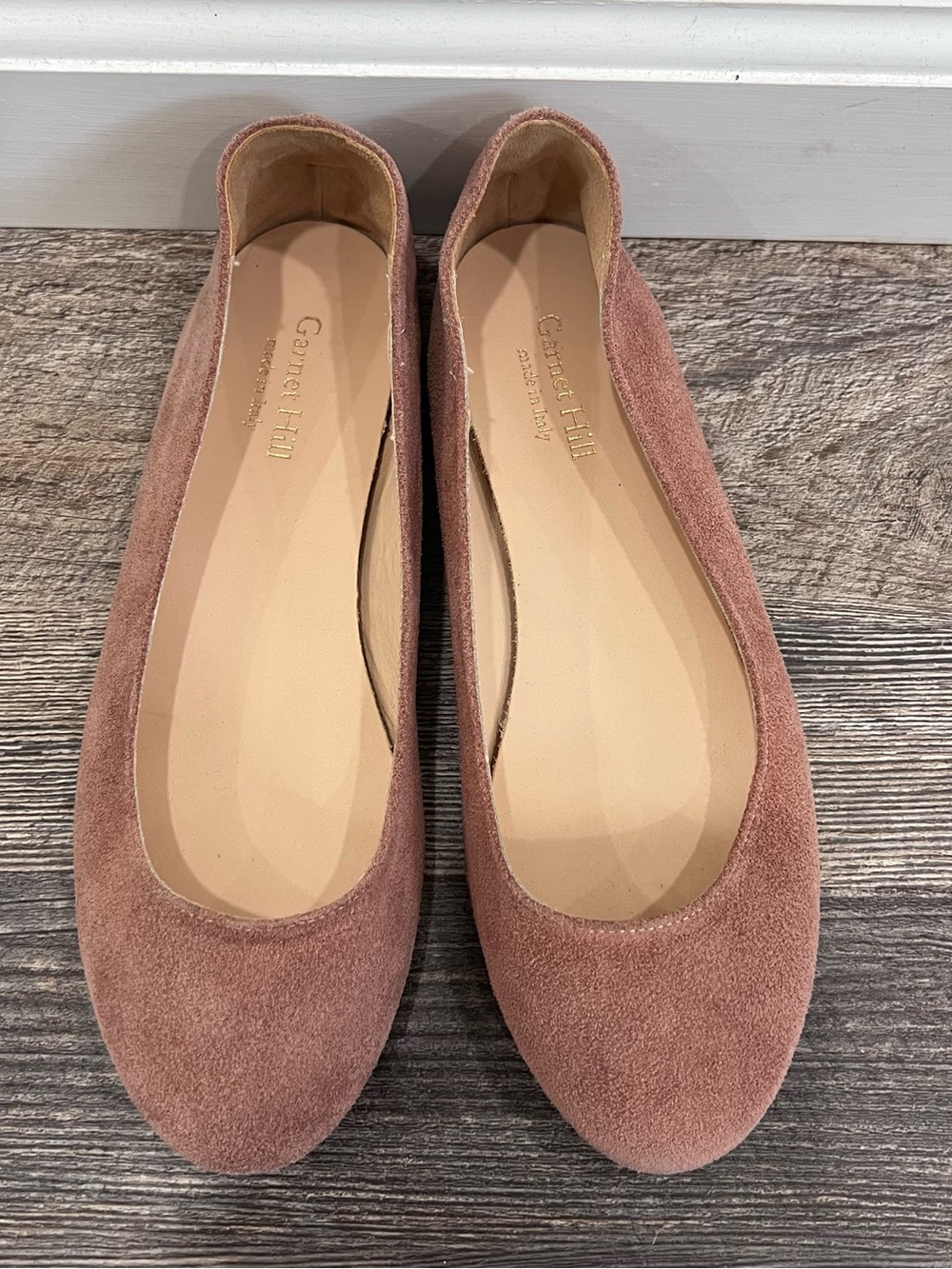 Garnet Hill Petra Suede Leather Ballet Flats Women Size 8.5 Made in Italy Comfy